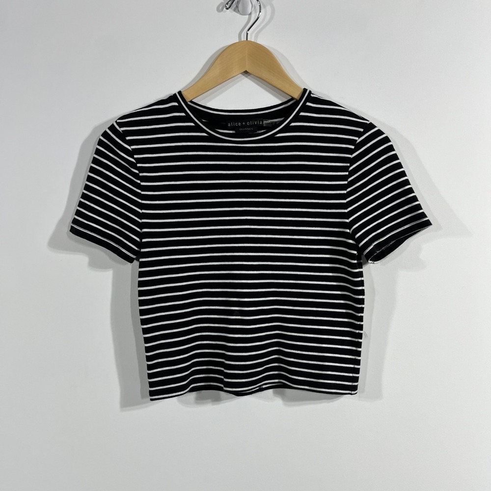 Alice + Olivia Fisherman Coastal Striped Short Sleeve Crop Top Women Medium Boho